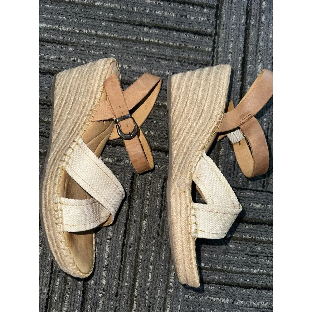 WOMENS BORN F64002 PAYETTE Wedge Sandals Size 10Natural Leather Espadrille w2116